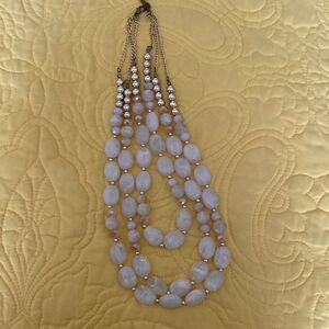 Ivory and Gold Tone Three Strand Beaded Neacklace, 21”